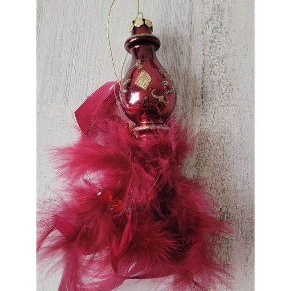 Glitter red swirl blown glass abstract feather ornament Xmas decor - Picture 5 of 7